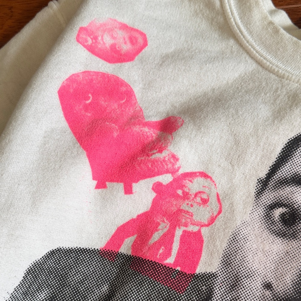 White Pee-Wee Crewneck Sweater with Pink Accents - Picture 4 of 6